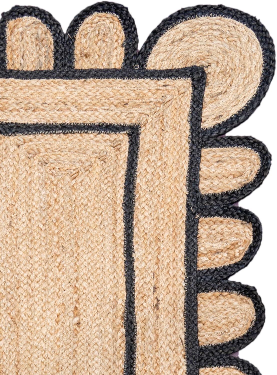 SSE Scalloped Jute Area Rug 2x6 Feet Reversible Handwoven