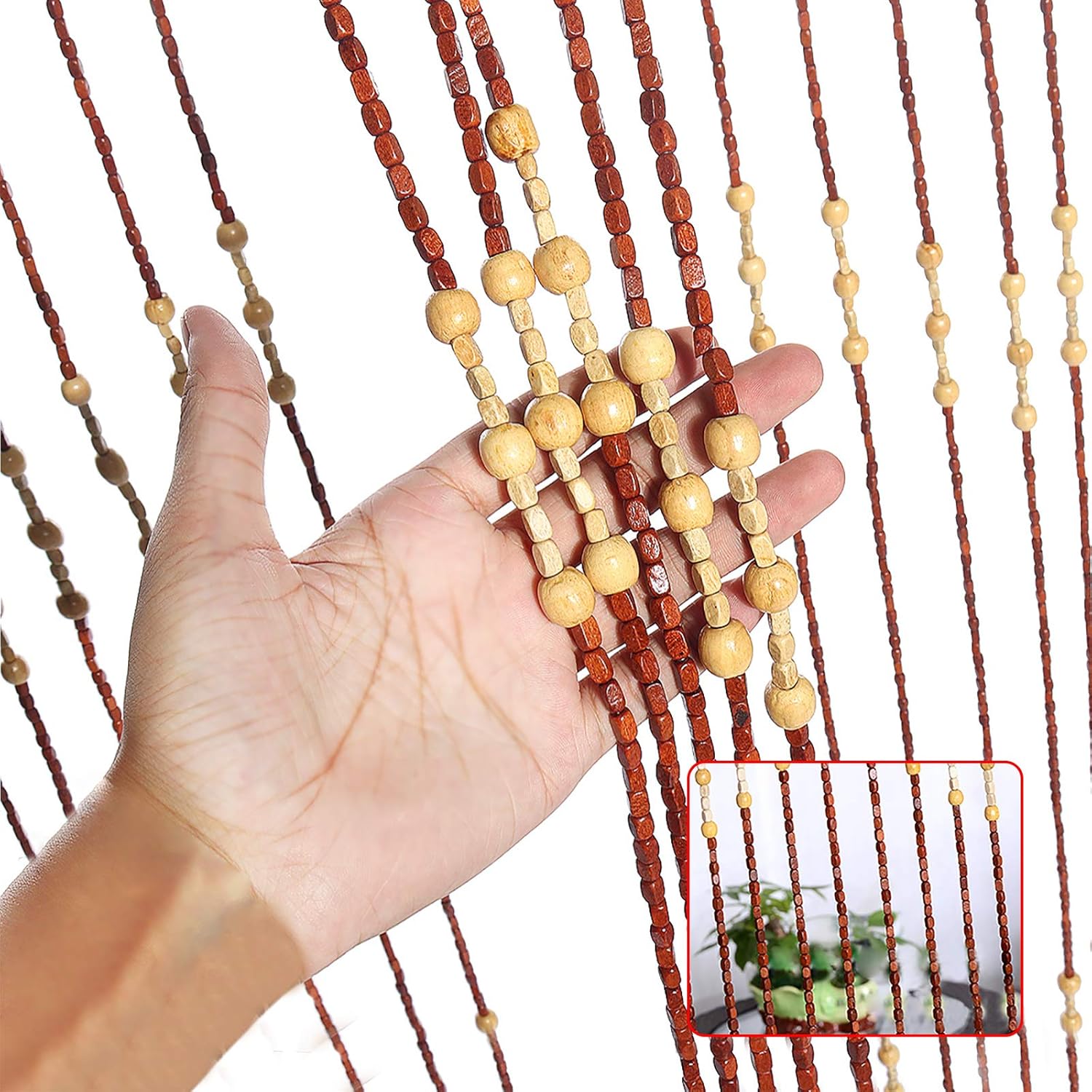 Wood Beaded Curtain for Doorway and Window Decor