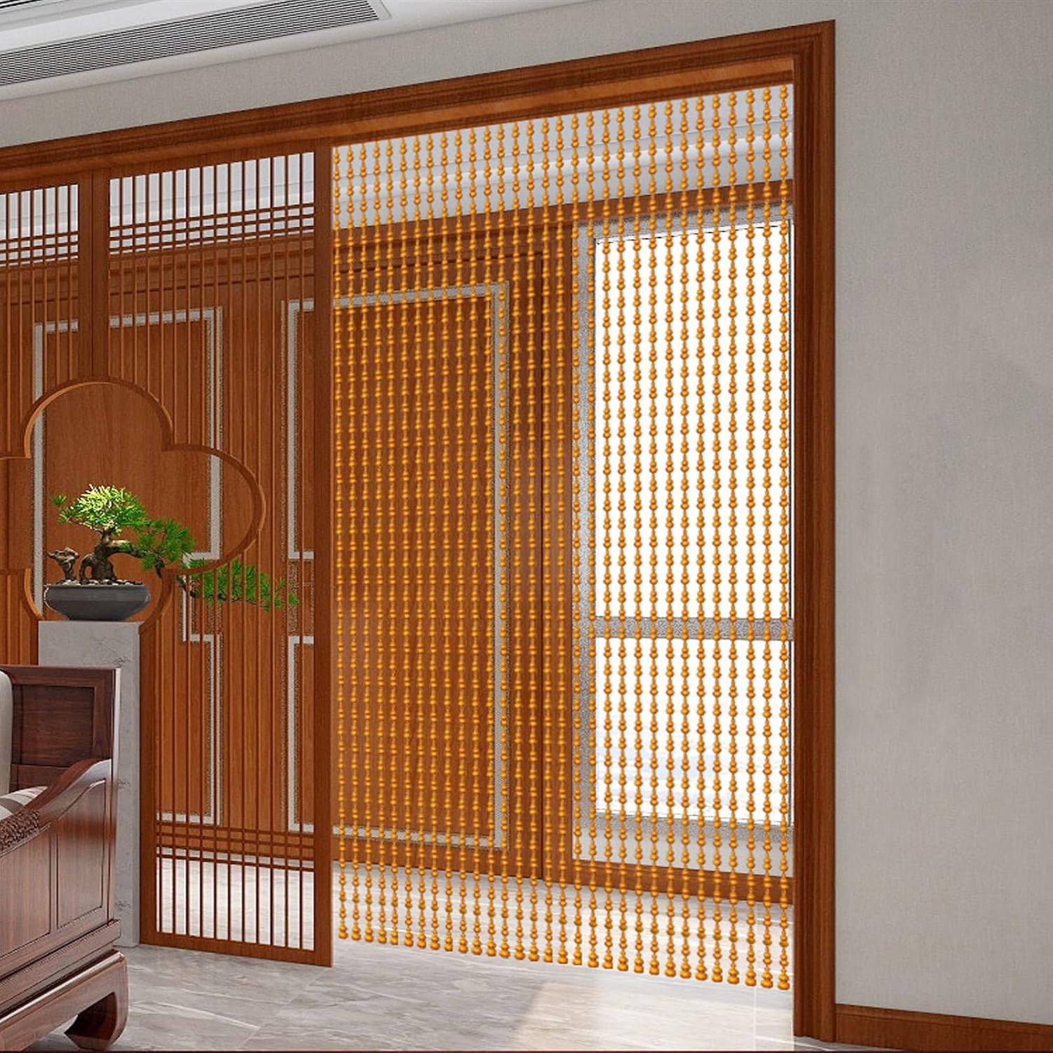 KDDEON Wood Beaded Door Curtain Panel 25 Strands 335x61in