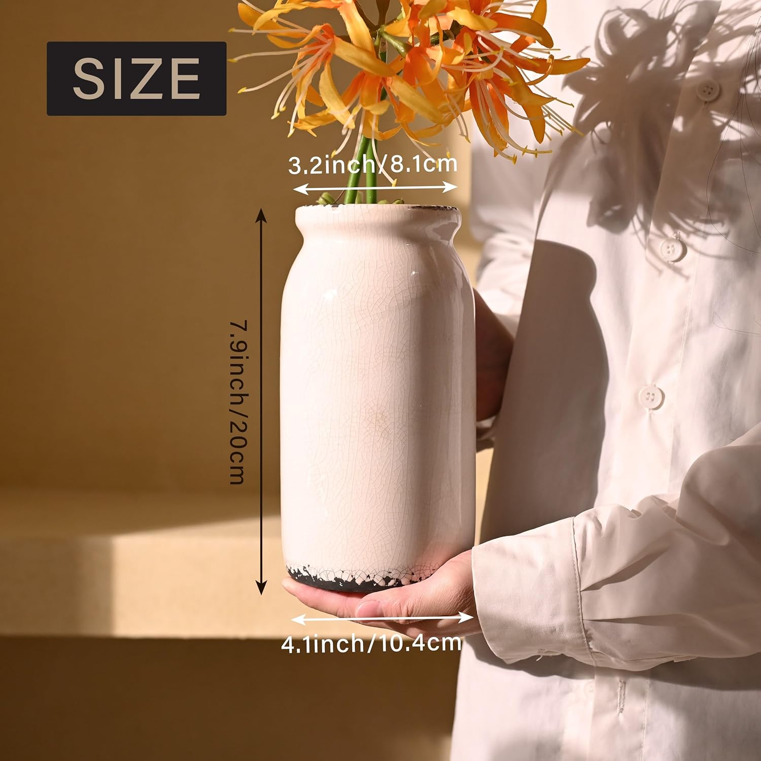 VICTOR TERESA Rustic White Ceramic Vase 8 Inch