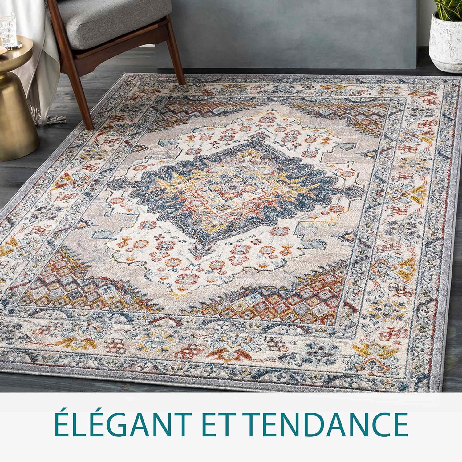 Livabliss Anja Oriental Medallion Area Rug 67 x 9 Grey