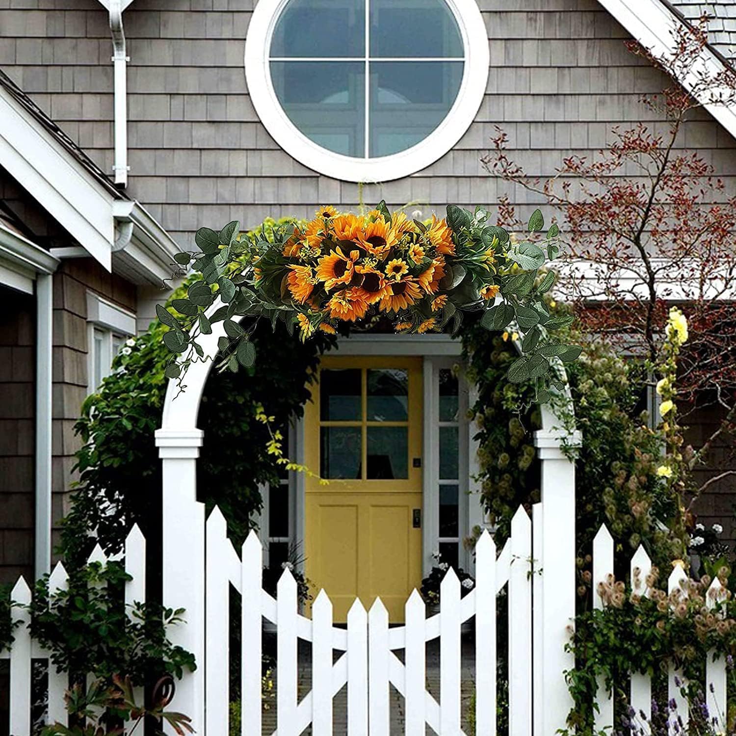 Elegant Artificial Sunflower Swag with Eucalyptus Leaves