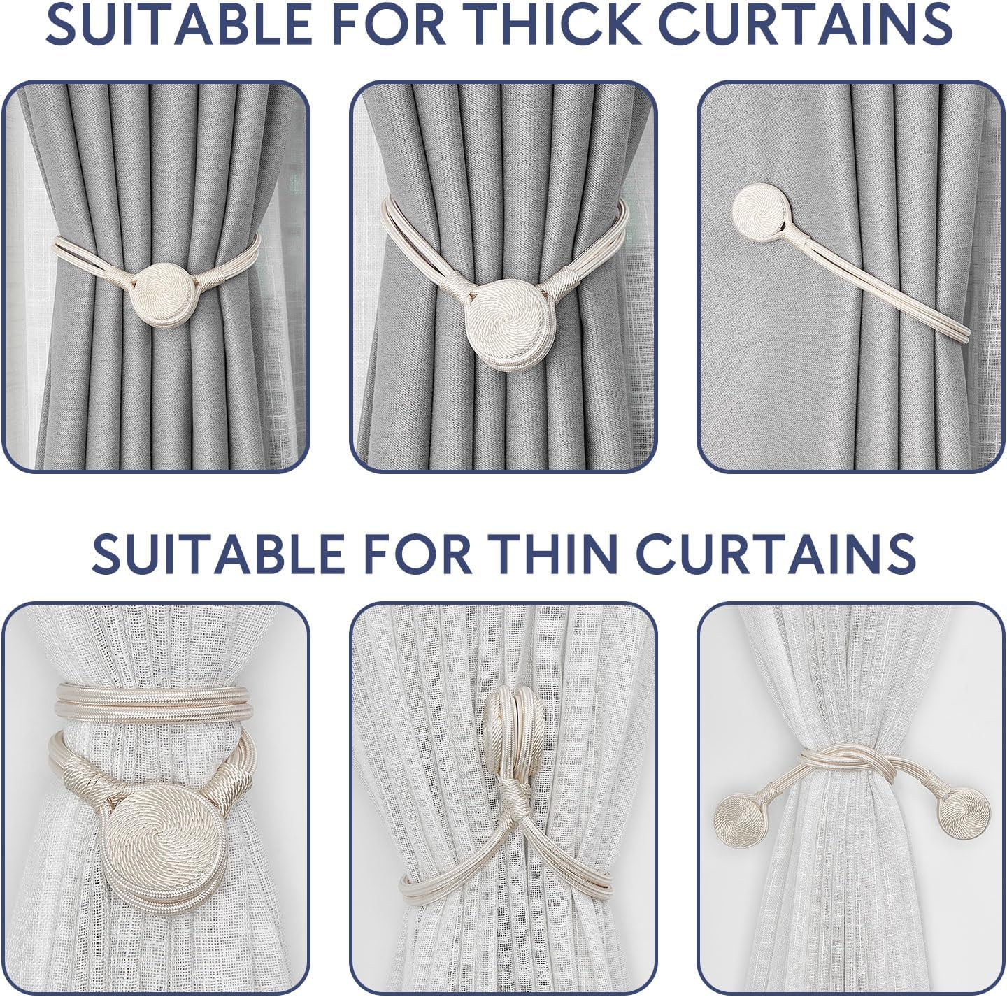 NICEEC 4 Pack Magnetic Curtain Tiebacks with Unique Medal Shape