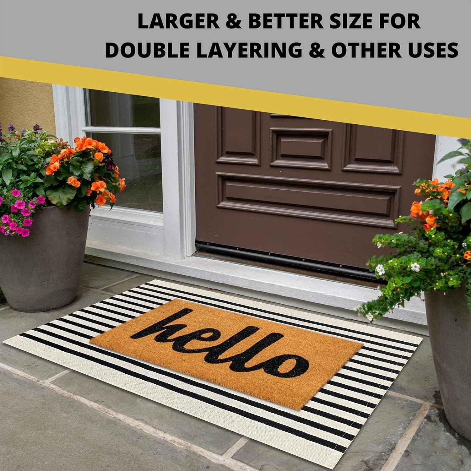 KOZYFLY Black and Beige Striped Porch Rug 2x3 Ft