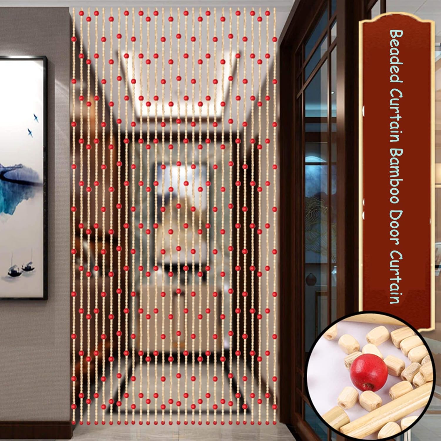 Natural Bamboo Wood Beaded Curtain for Doorway and Window