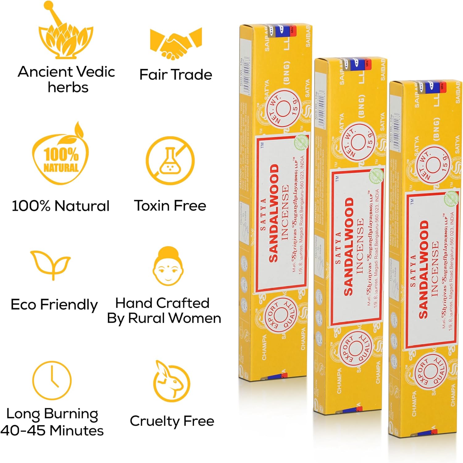 Satya Sandalwood Incense Sticks 15gmx12 Pack with Raajsee Holder