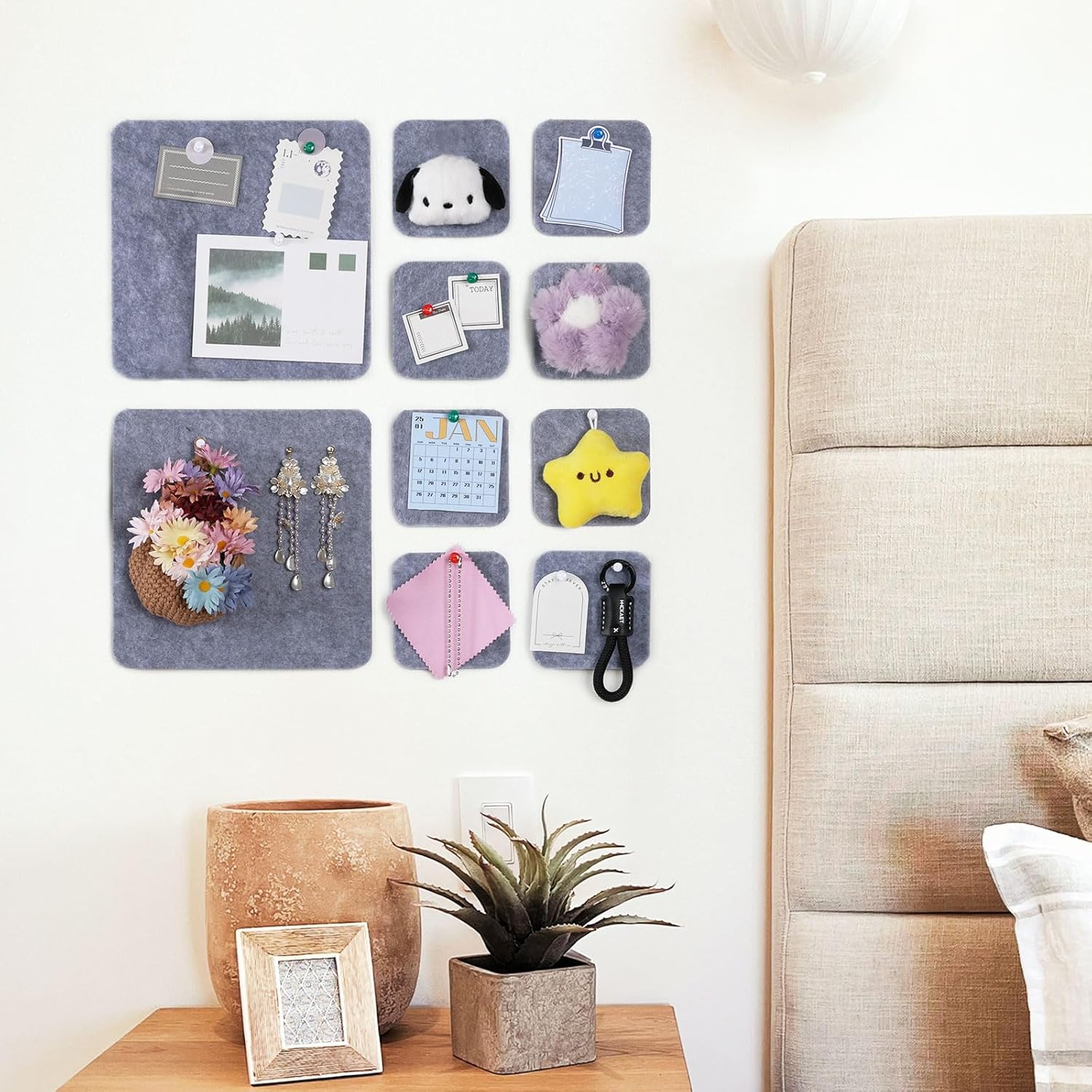 Pretty Jolly 10 Pcs Felt Pin Board DIY Bulletin Board Gray