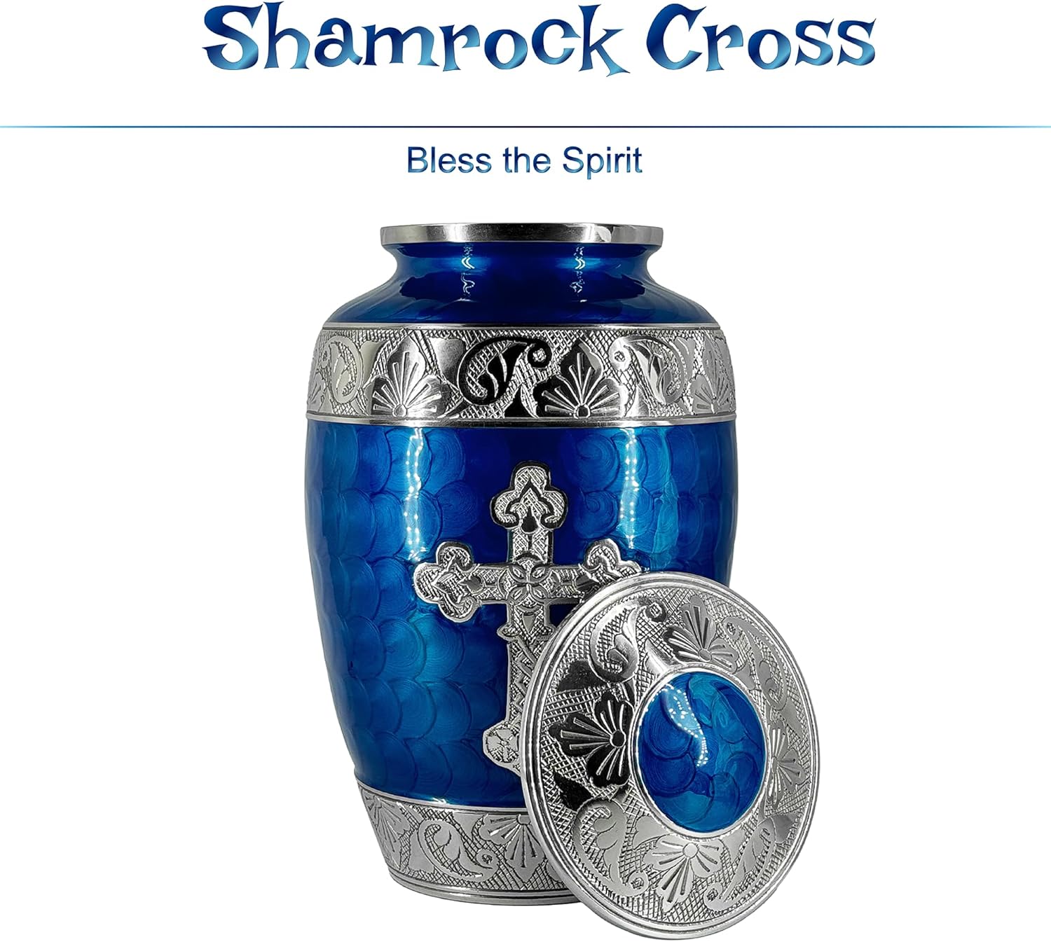 Handcrafted Cross Cremation Urn for Adult Ashes Navy Blue Large