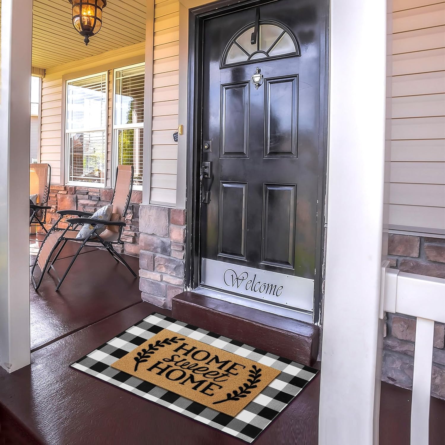 2 Pcs Buffalo Plaid Door Mat Front Porch Rug Coir Imitation