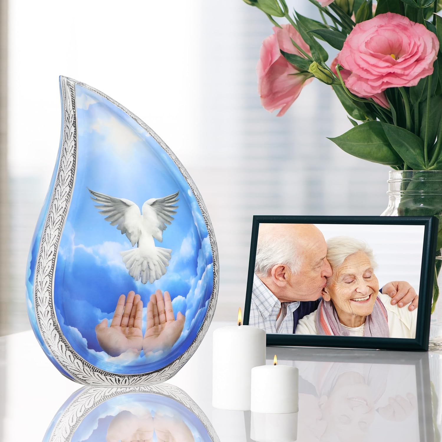 Blue Dove Teardrop Cremation Urn for Adult Large Size
