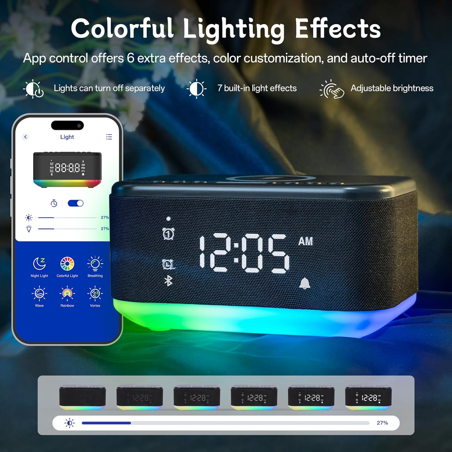 Fansbe Smart Bluetooth Alarm Clock with Night Light and FM Radio
