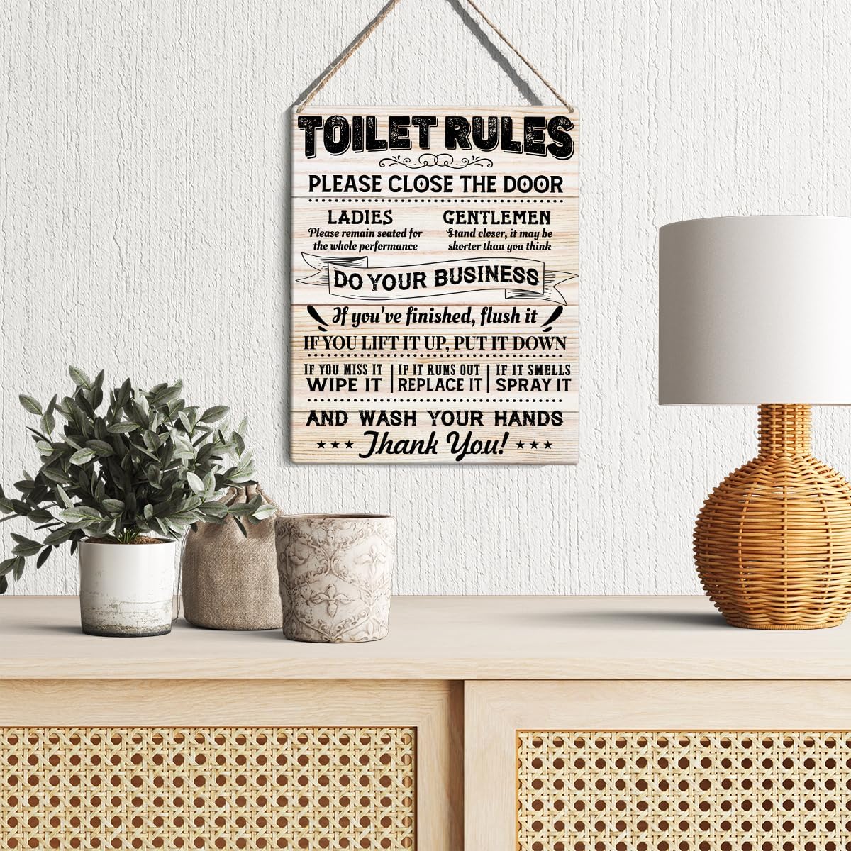 Toilet Rules Sign Wall Decor Rustic Wood 8x10