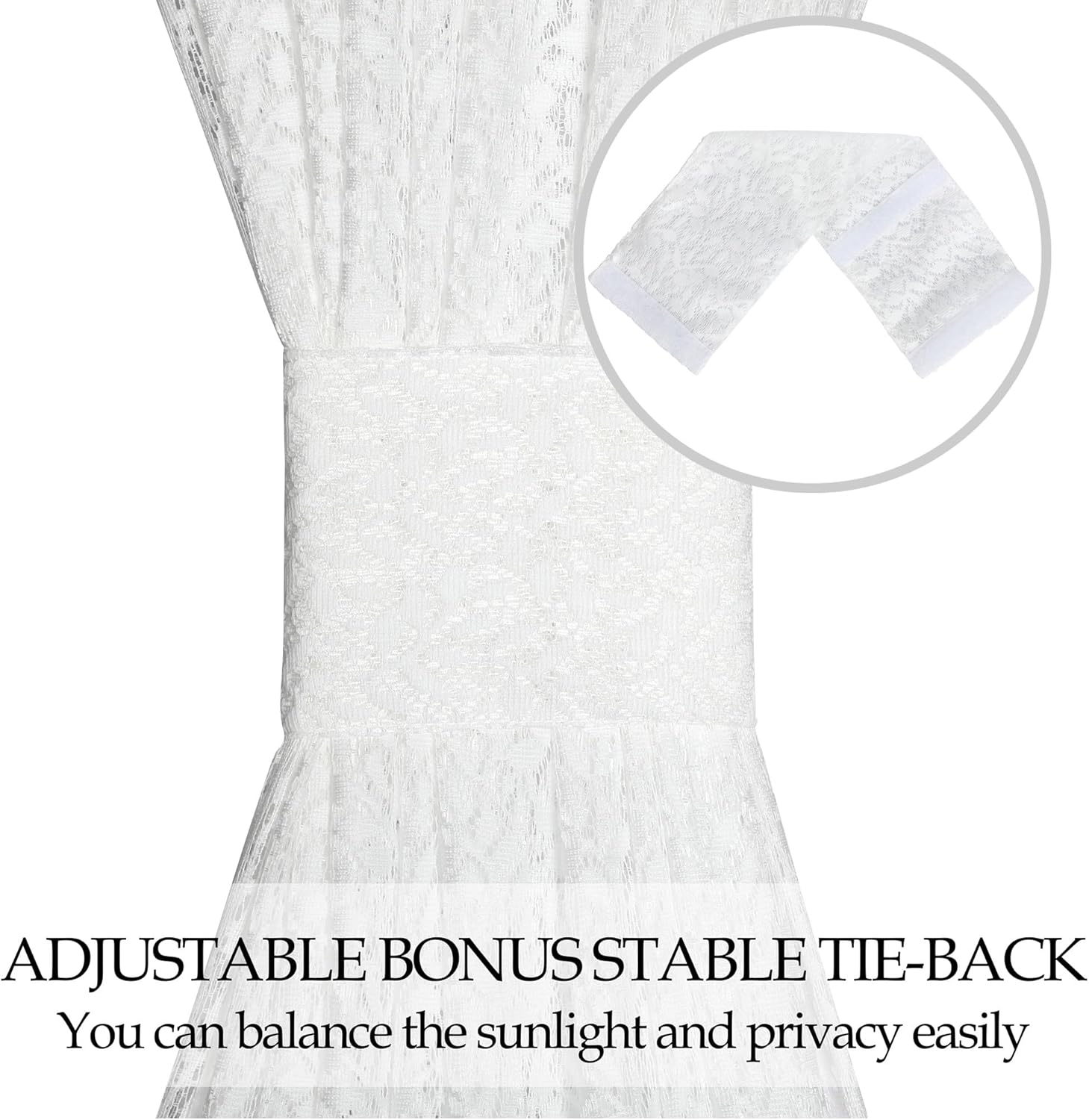 White Lace French Door Curtains with Tieback 2 Panels 25x40 Inch