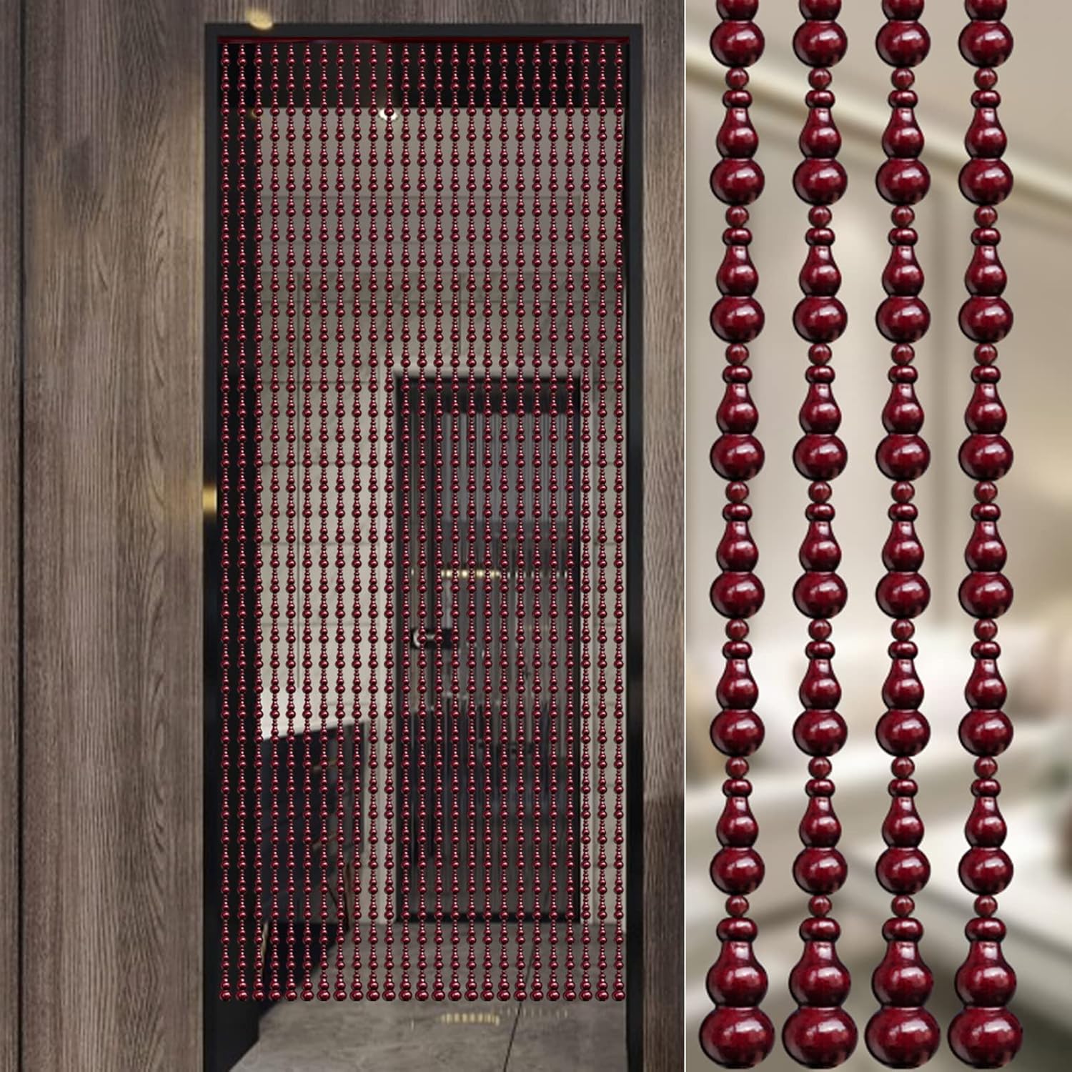 KDDEON Natural Wood Bead Curtain for Doorways and Windows