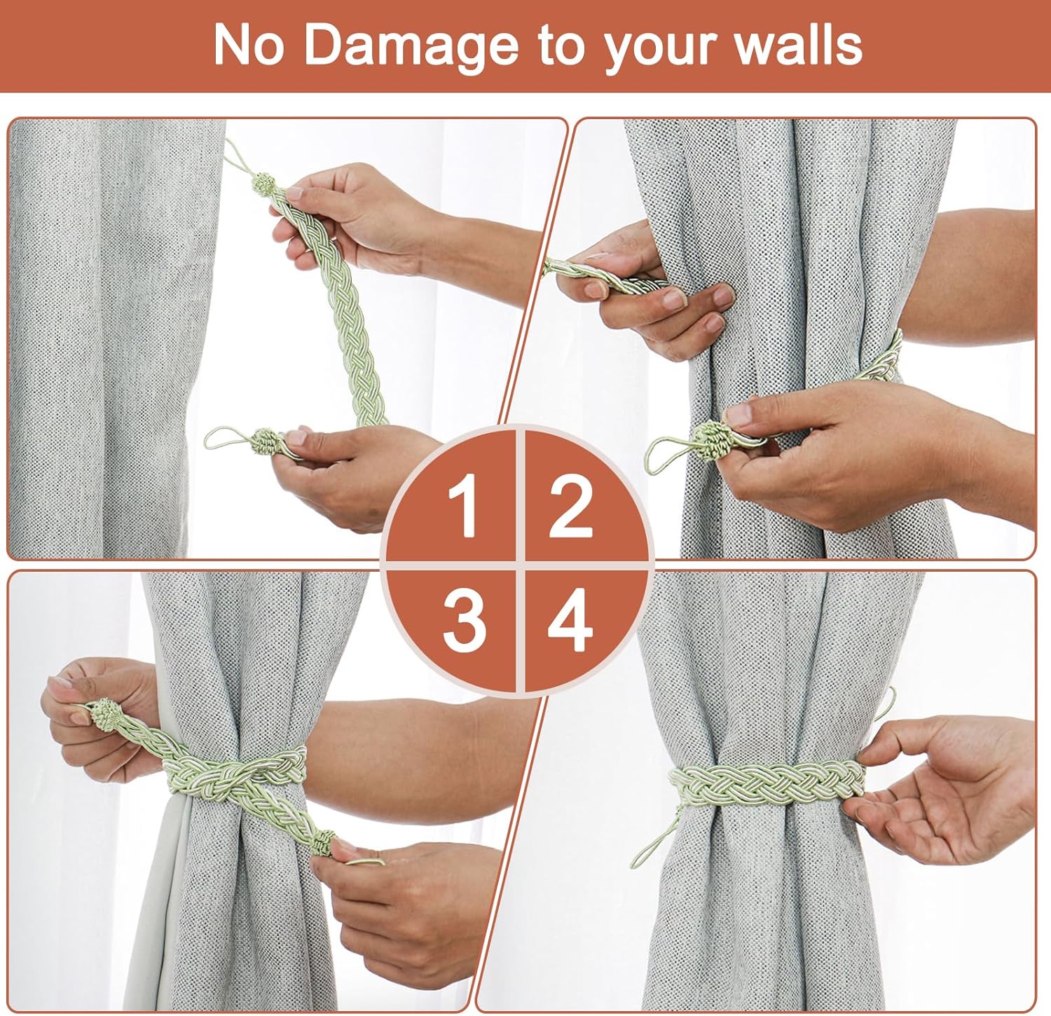 Uxcell 4Pcs Curtain Tiebacks with Braided Design Khaki and Mixed Silver