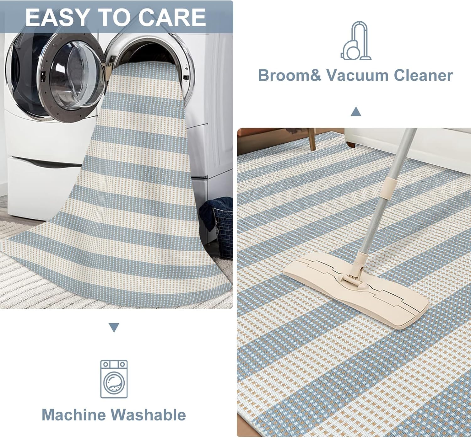 LEEVAN Blue White Striped Porch Rug 24x51