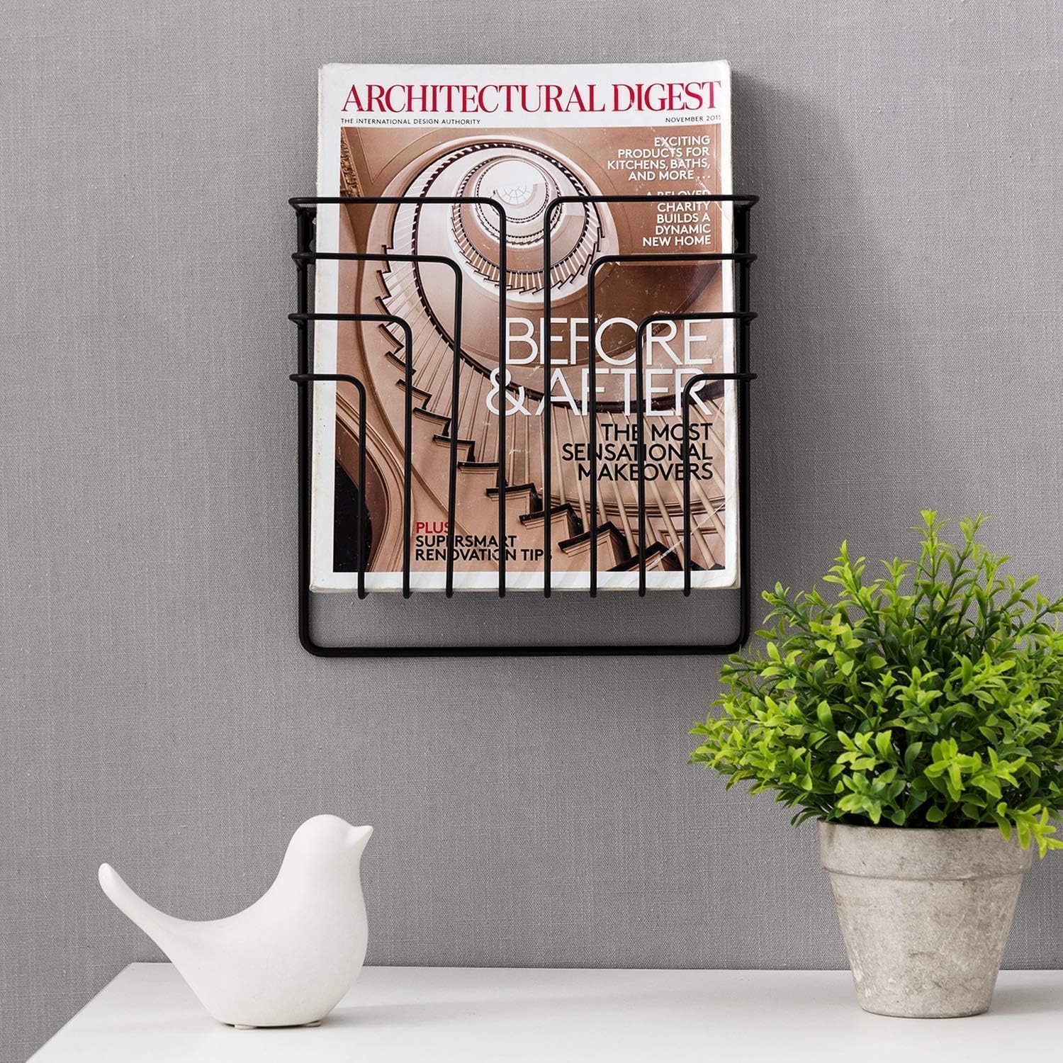Modern Design Black Metal Wire Magazine Holder and File Folder Rack