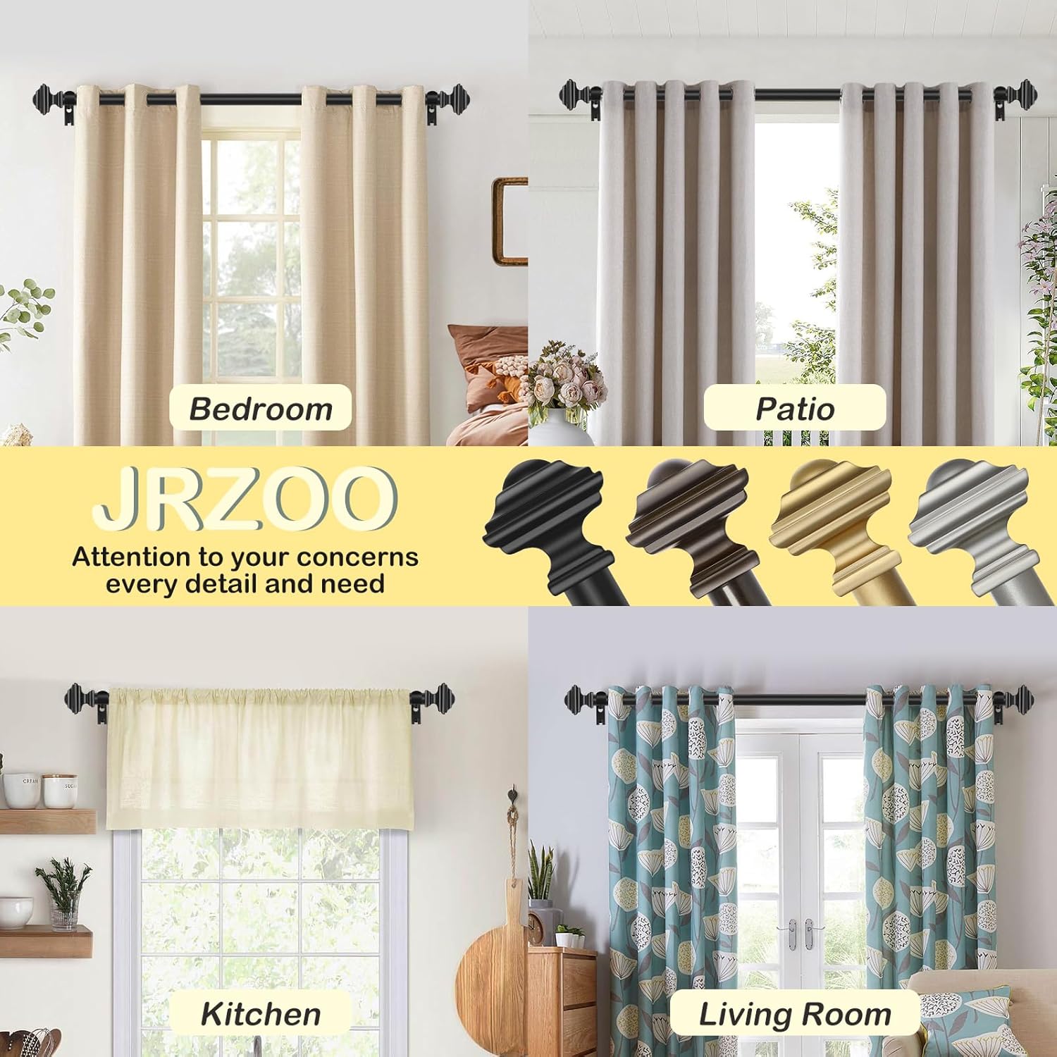 JRZOO Black Curtain Rods 18-45 34 Inch Diameter