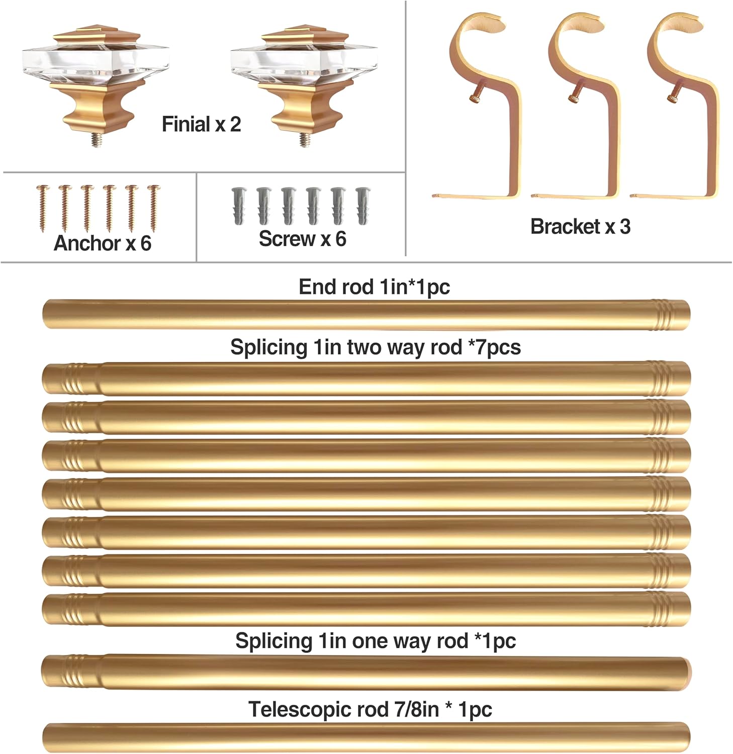 Exquisite Gold Adjustable Curtain Rod with Crystal Finials