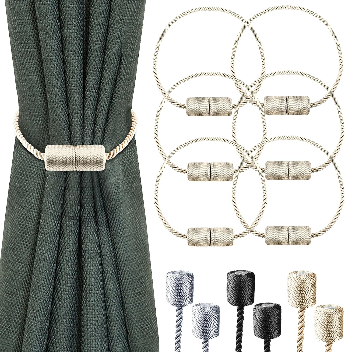 VEAGINS 6 Pack Magnetic Curtain Holdbacks Beige