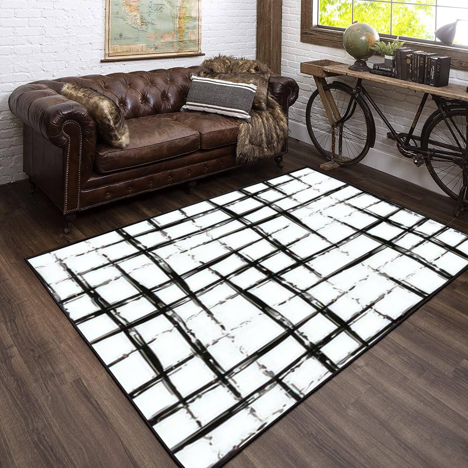 Modern 3D Area Rug Black Burlap Seamless Hessian Fiber
