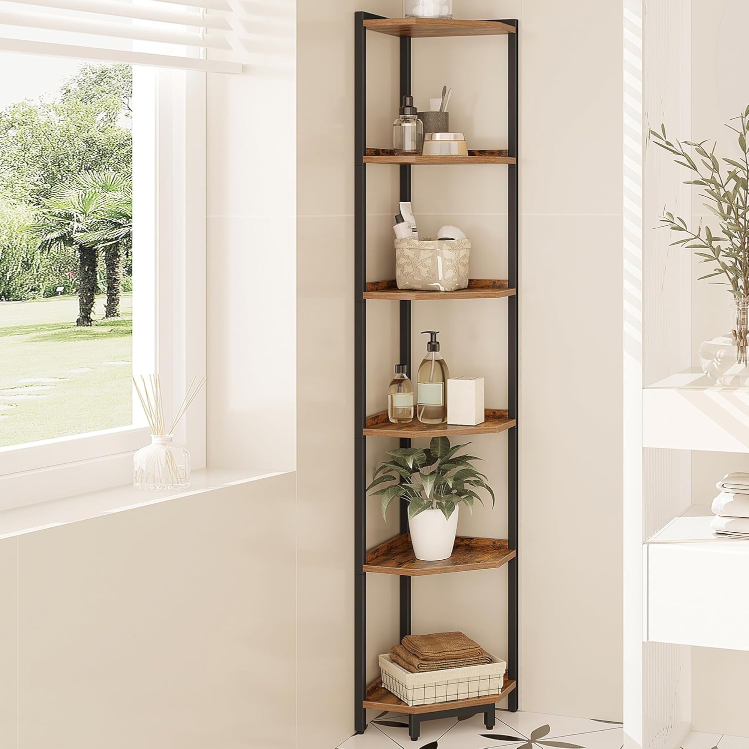 6-Tier Corner Shelf Stand with Metal Frame