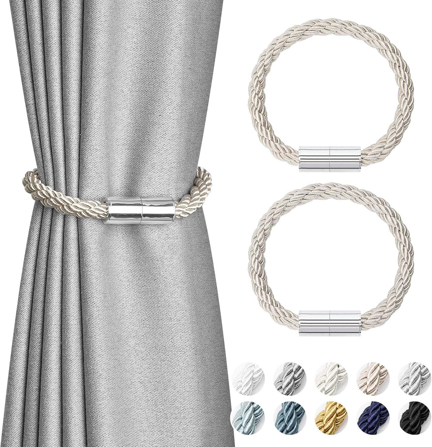 NICEEC 2 Pack Magnetic Curtain Tiebacks Modern Beige Design