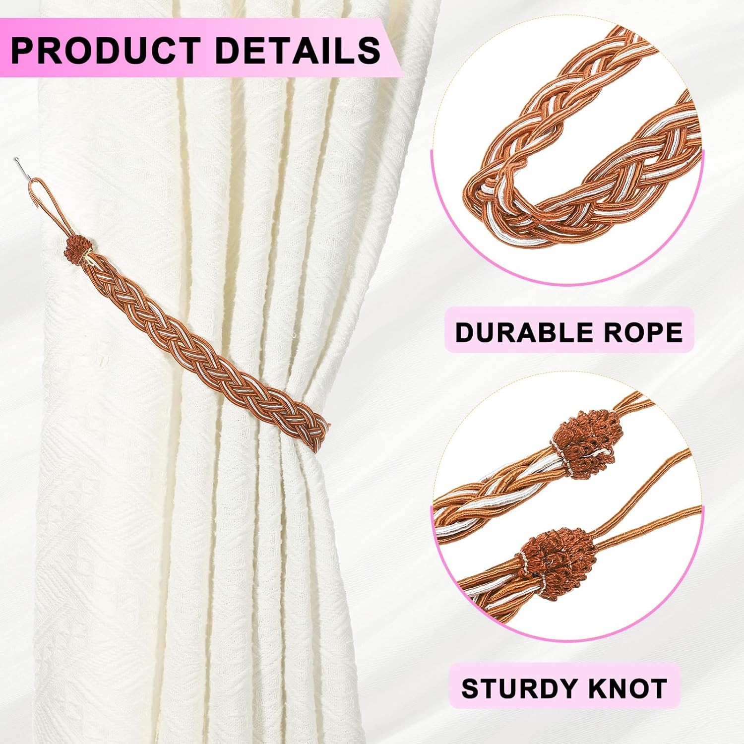 Uxcell 2 Pcs Curtain Tiebacks Orange 56cm Braided Holdbacks
