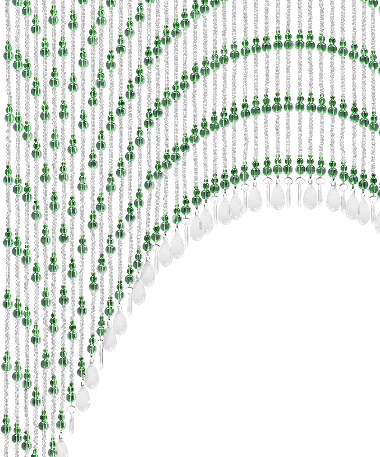 60 String Beaded Curtain with Clear and Green Glass Beads