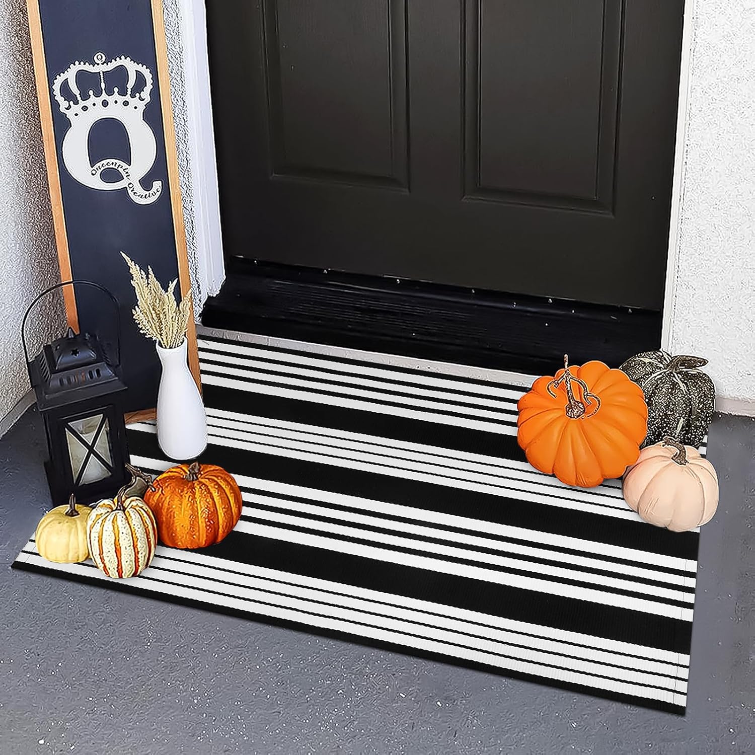 OJIA Front Door Mat 24 x 35 Black White Rug