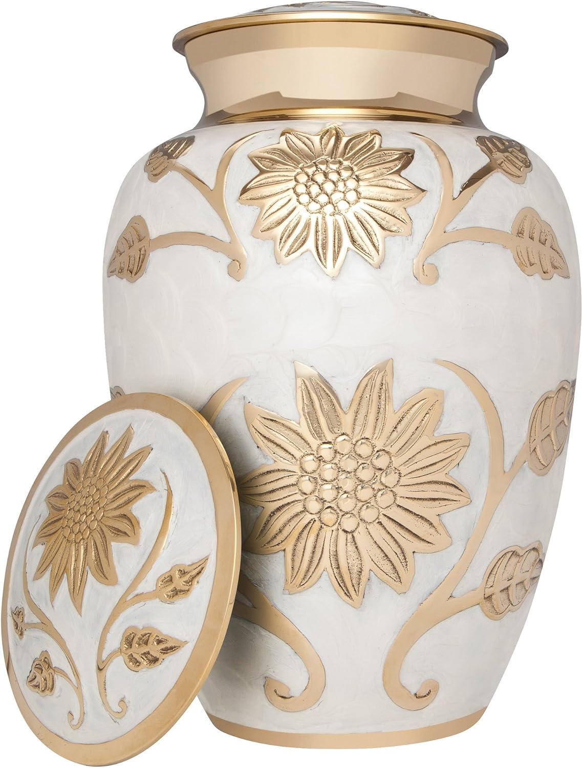 White and Gold Flower Funeral Urn by Liliane Memorials