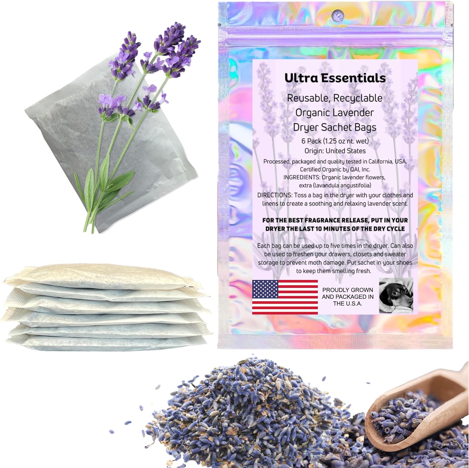 Ultra Essentials Lavender Sachet 6 Pack Natural Fragrance
