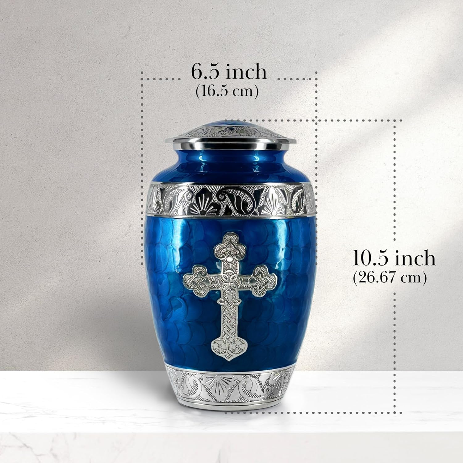 Handcrafted Cross Cremation Urn for Adult Ashes Navy Blue Large