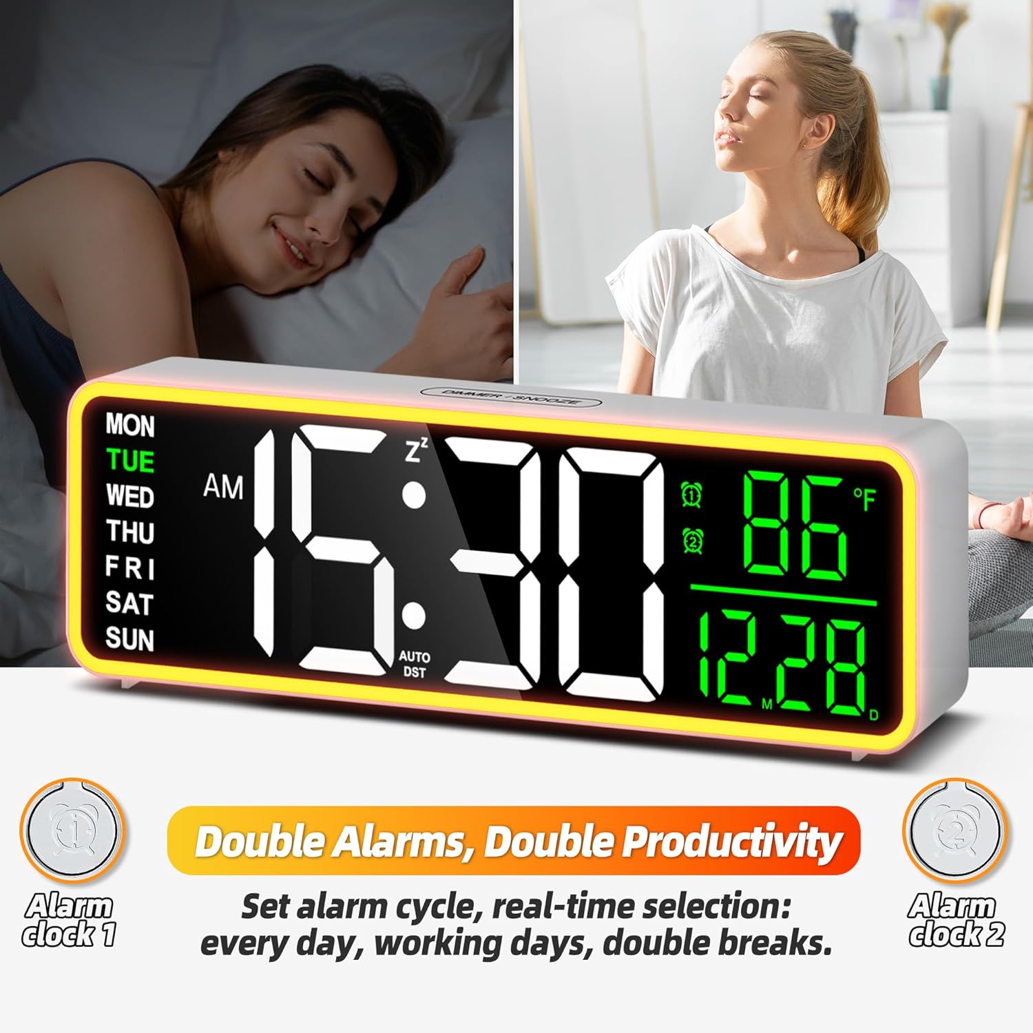 LEIKE 9 Inch Digital Alarm Clock with Night Light and USB Port