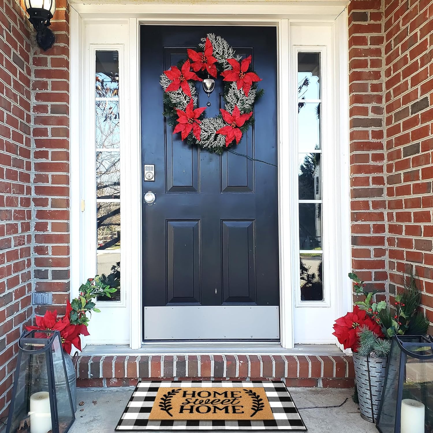 2 Pcs Buffalo Plaid Door Mat Front Porch Rug Coir Imitation