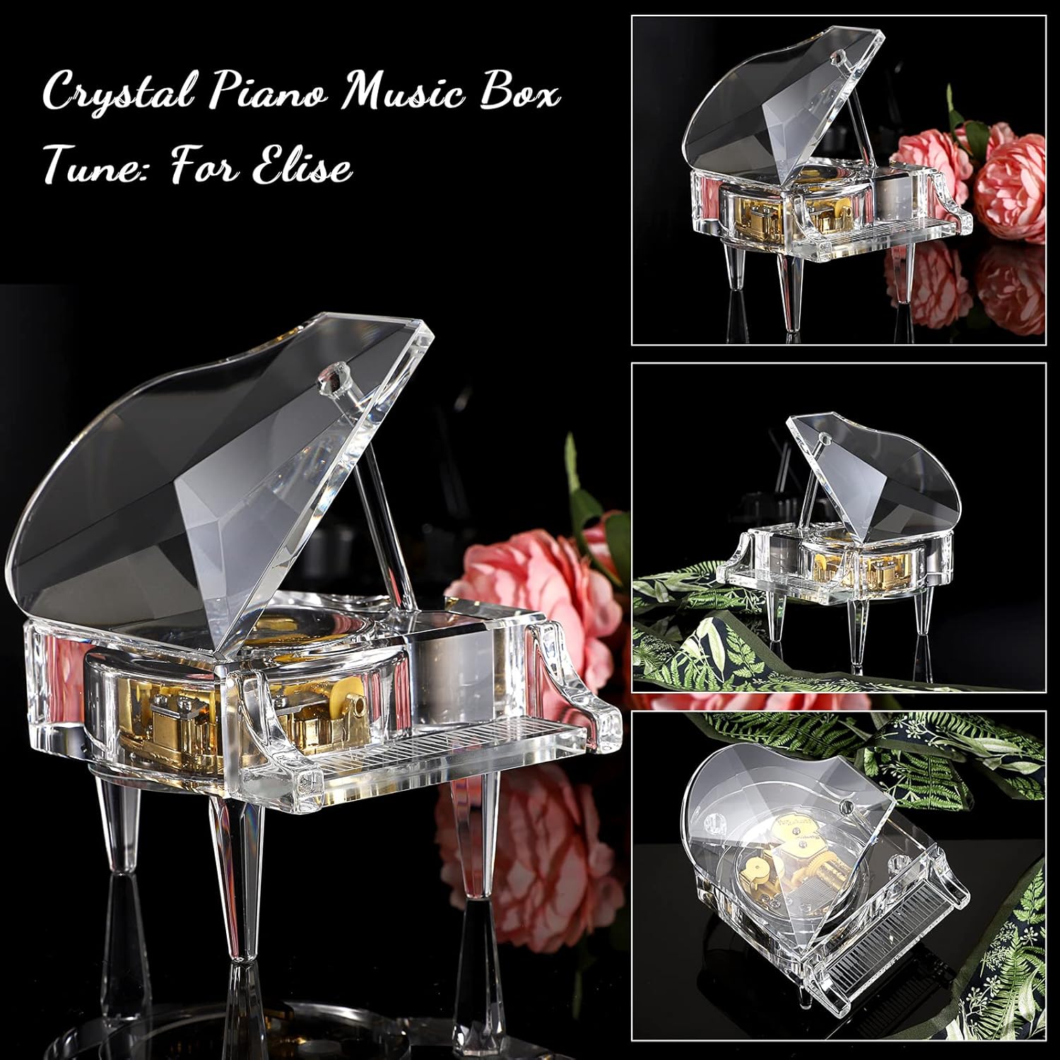 ELLDOO Crystal Piano Music Box - Mechanical Clockwork Decorative Ornament