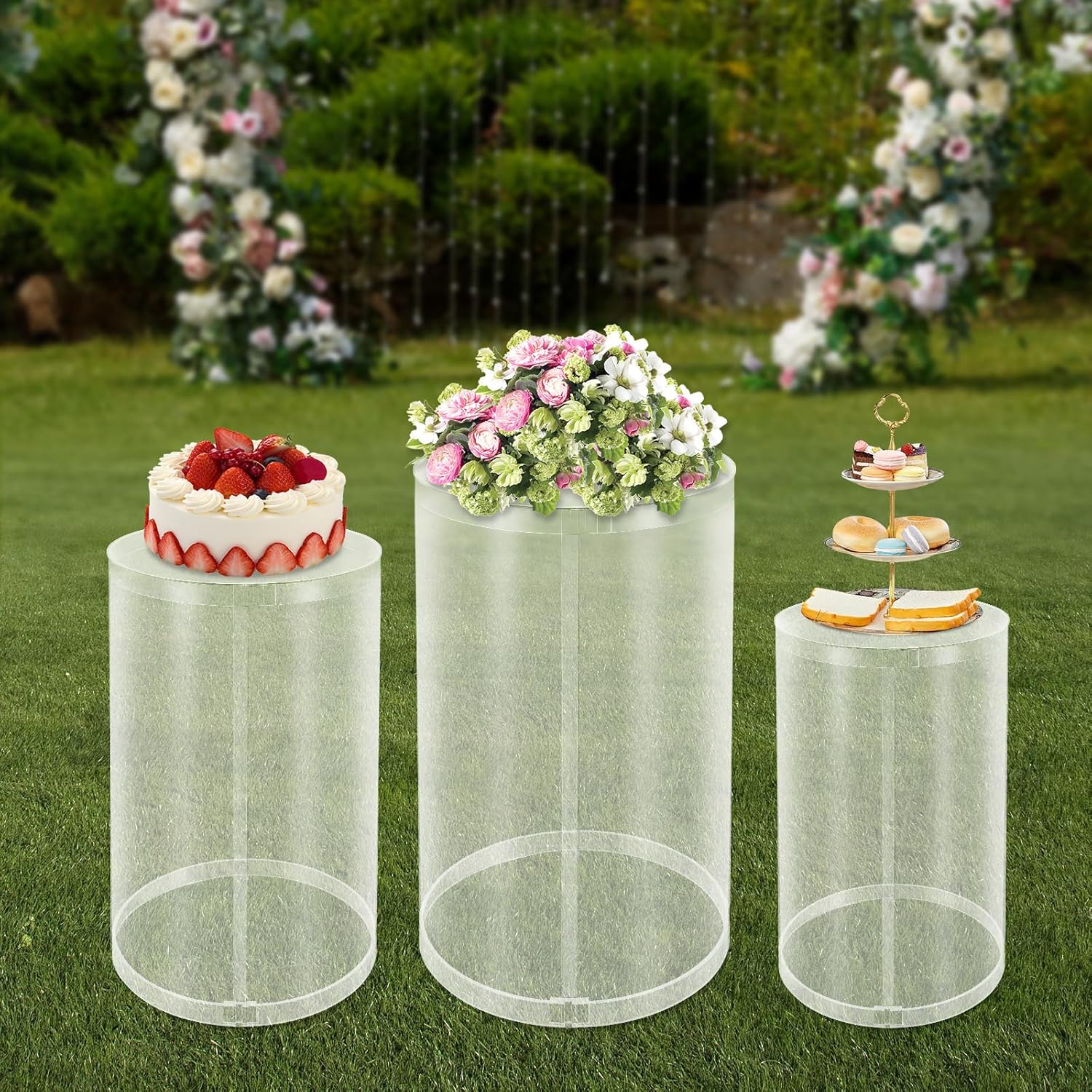 3Pcs Clear Cylinder Pedestal Stand for Display