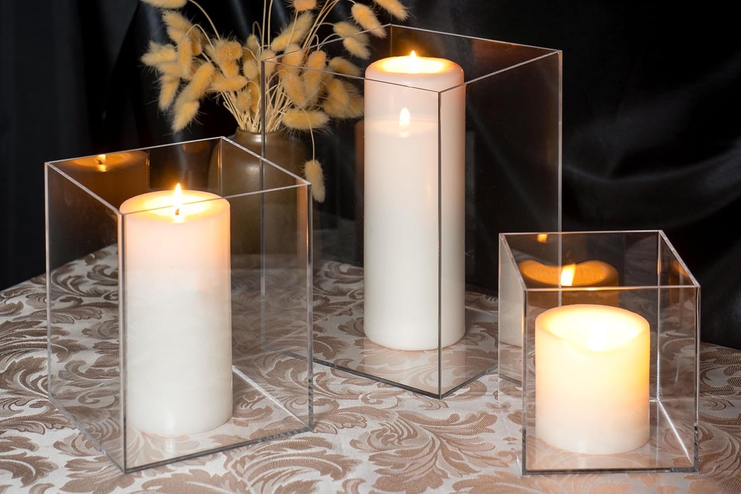 Red Co Set of 3 Square Clear Acrylic Display Pedestals with Polished Edges