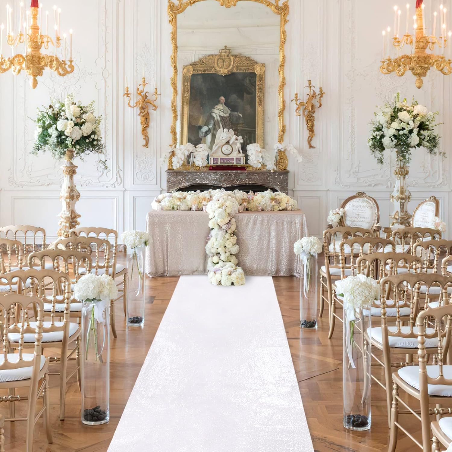White Sequin Aisle Runner 2x15ft Wedding Carpet for Ceremony