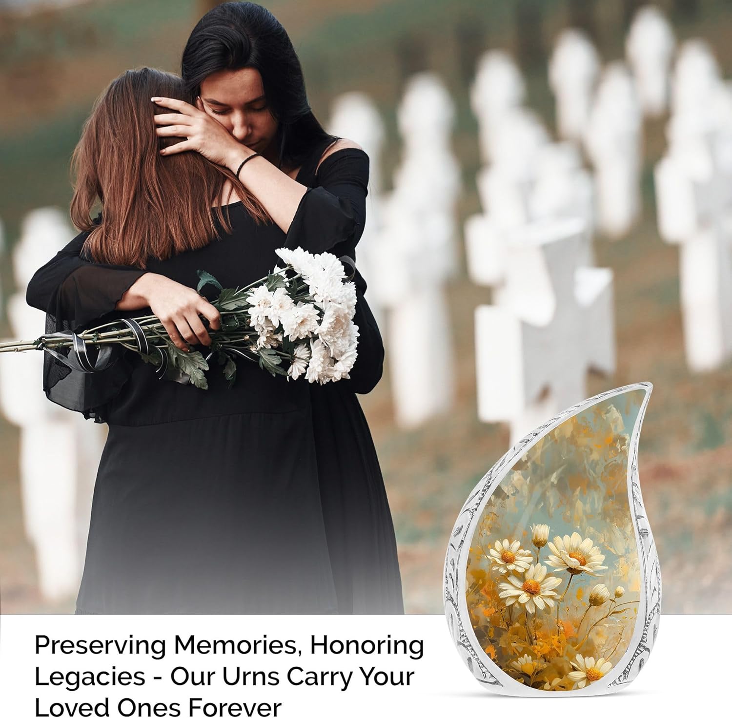 Daisies Flower Urns for Human Ashes 3 Inch