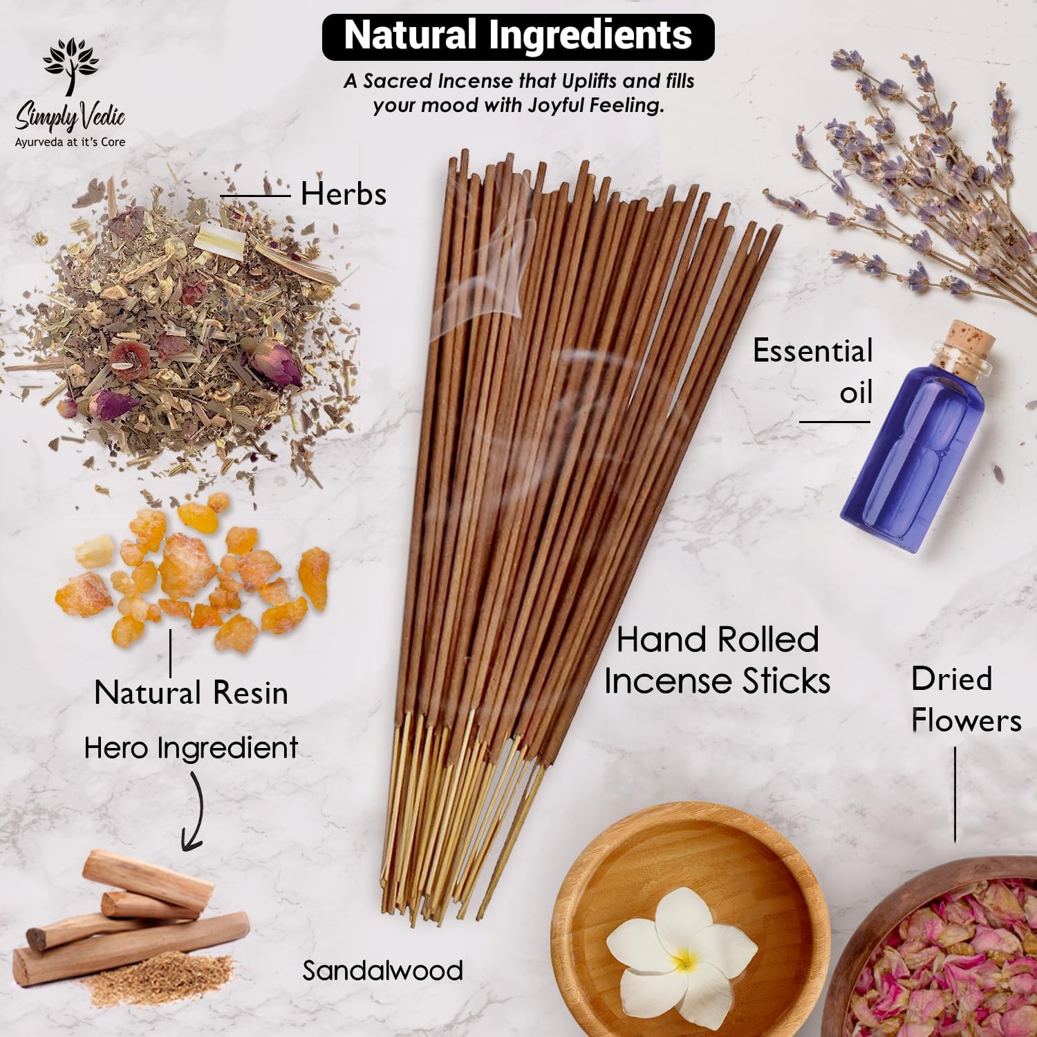 Sandalwood Incense Sticks 250g - 135 Handmade with Free Holder