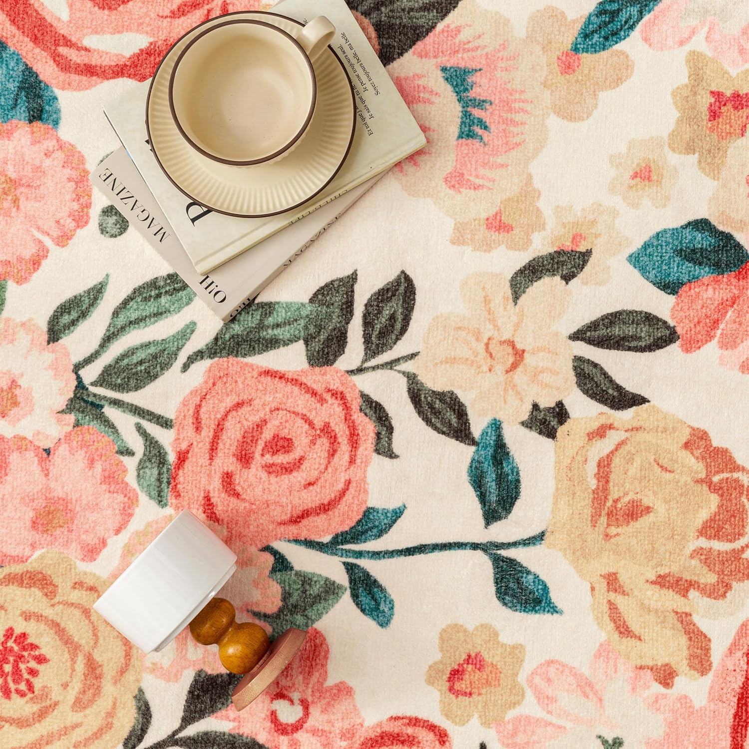 PureCozy Washable Floral Runner Rug 2x6 Beige