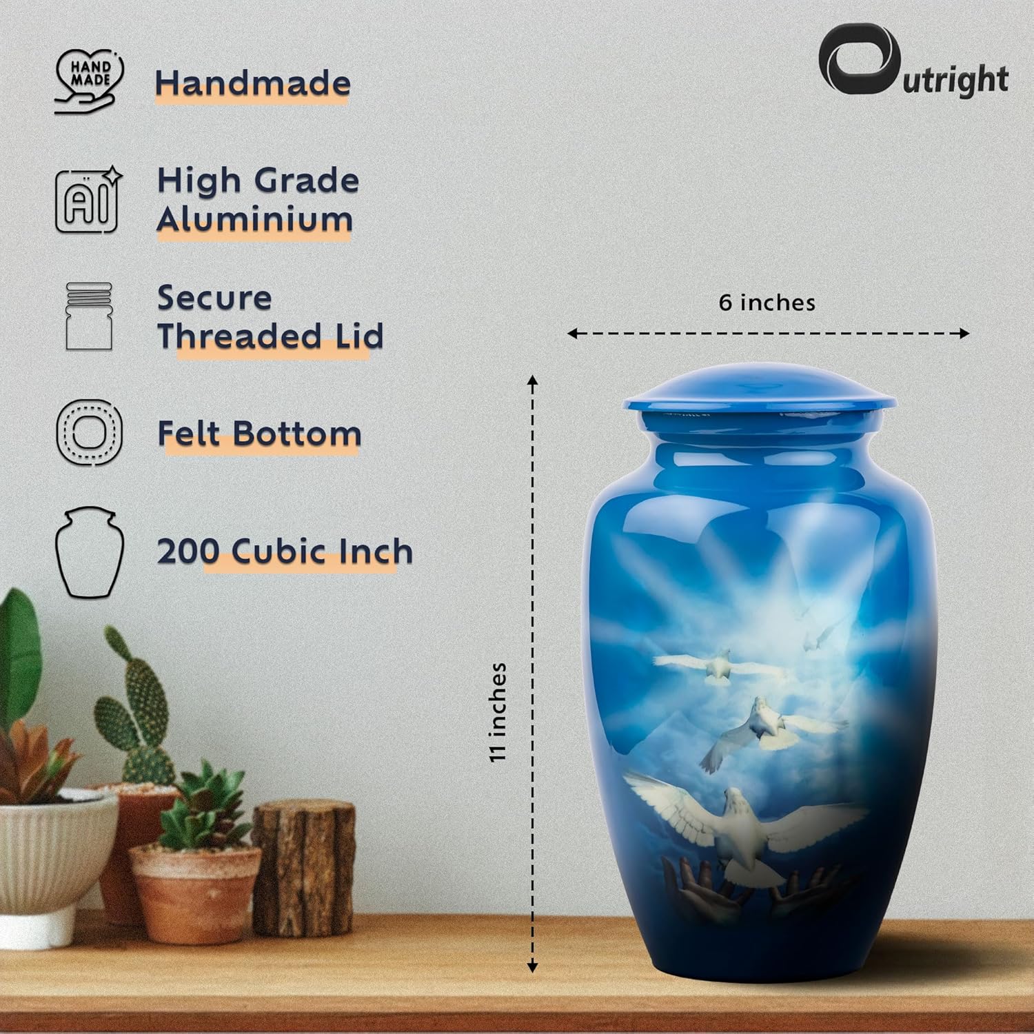 OUTRIGHT Printed Landscape Dove Cremation Urn for Human Ashes Blue