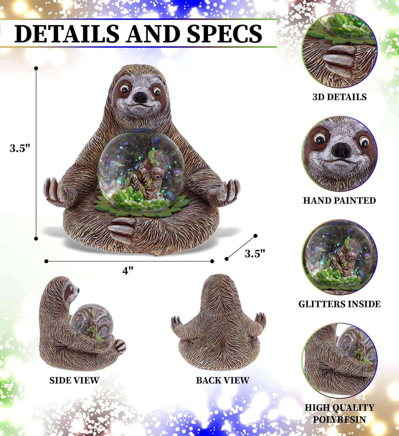 CoTa Global Sloth Snow Globe - Sparkly Pink Glitter Decor
