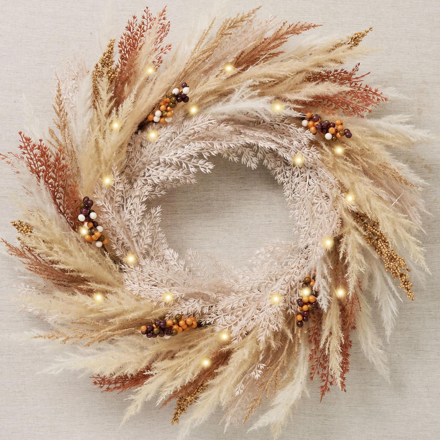 DecorbyHannah 24 Inch Pre-Lit Fall Door Wreath