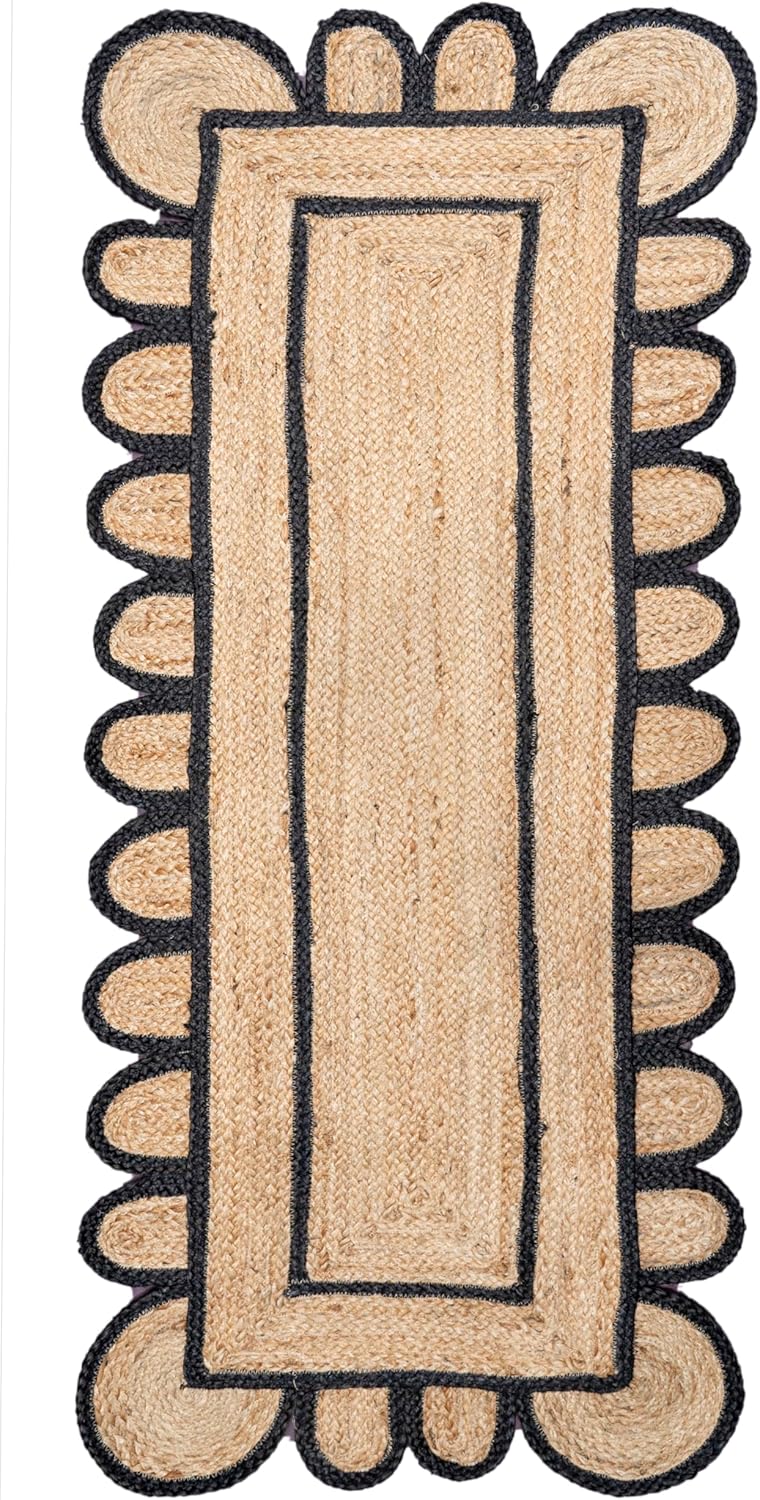 SSE Scalloped Jute Area Rug 2x6 Feet Reversible Handwoven