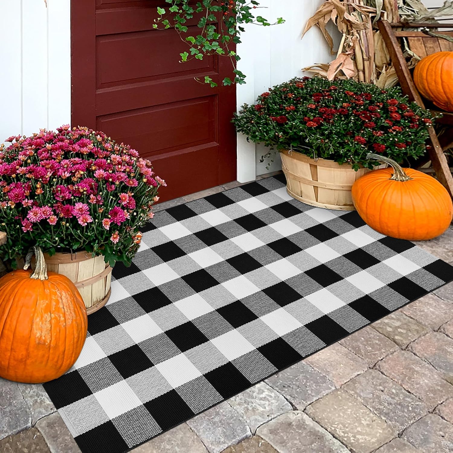 Buffalo Plaid Area Rug 3x5 Black and White Checkered Entryway Mat