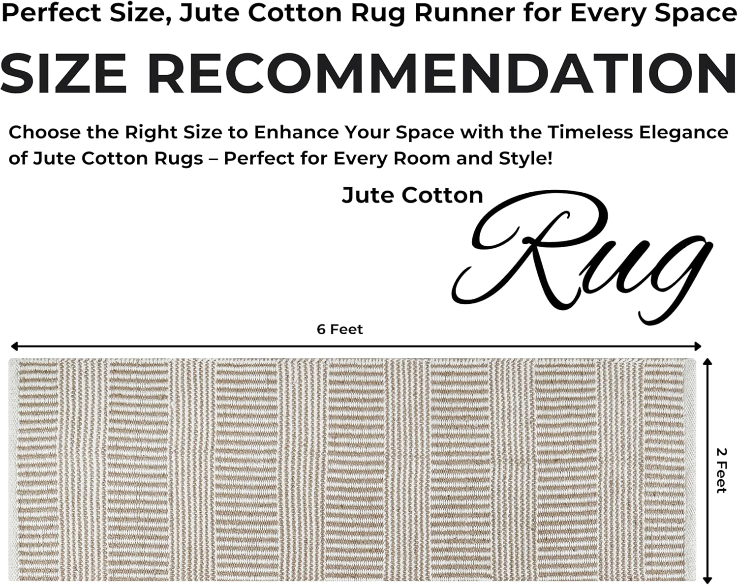 Bedding Craft Jute Cotton Stripe Area Rug Runner 24x72 Inch Natural Ivory