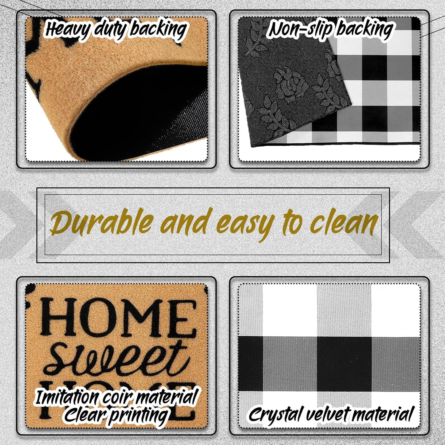 2 Pcs Buffalo Plaid Door Mat Front Porch Rug Coir Imitation