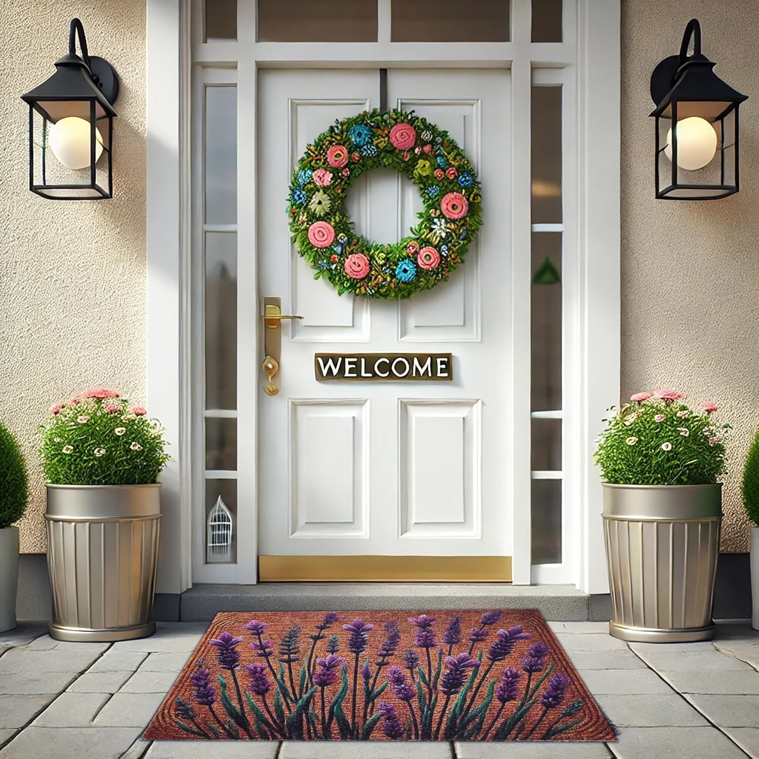 Floral Front Door Welcome Mat 19x31 Non-Slip Outdoor Rug